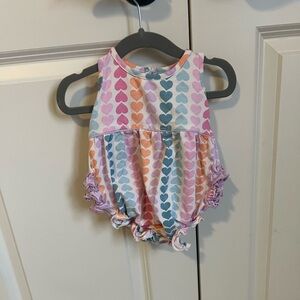 3-6M Ruffle Butts Heart Bubble Romper Onesie, Pastel, Baby Girl